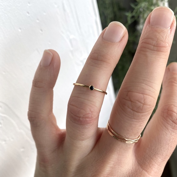 Dainty 14k gold filled ring & tiny black CZ - Picture 2 of 4